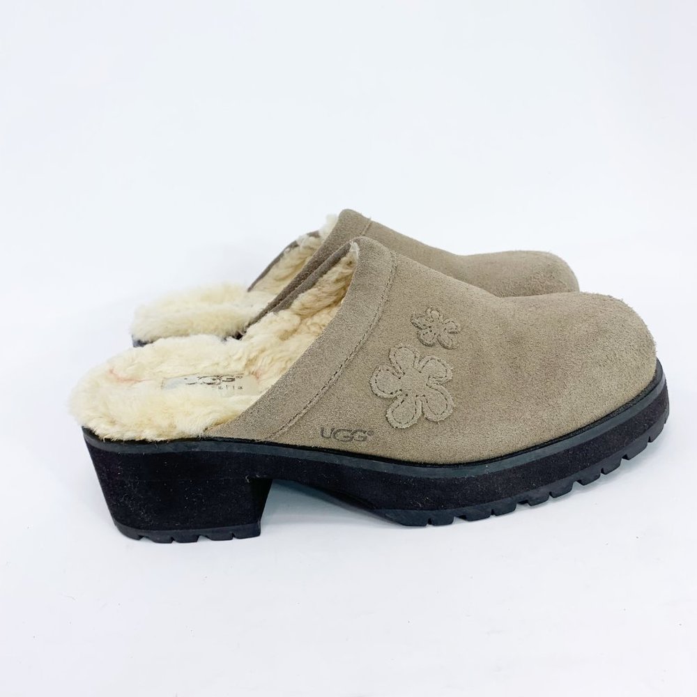 UGG Australia Womens 5326 Tan Suede Slip On Block Heel Clog Shoes Size US 7